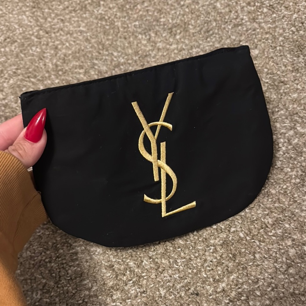 Yves Saint Laurent Black Cosmetic Pouch with Gold Logo